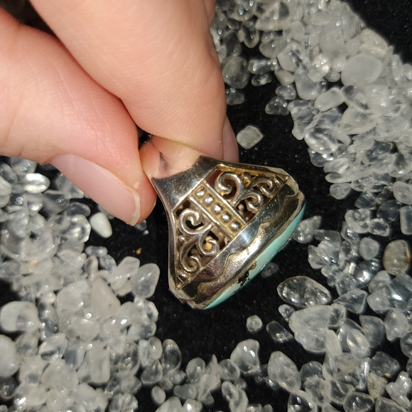 Vintage Native American Navajo Sterling Blue Royston Turquoise Ring Size 8.5 - Picture 6 of 9